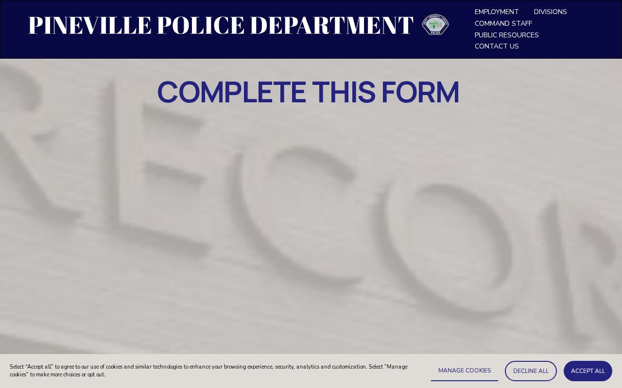 Pineville Police online arrest report request form