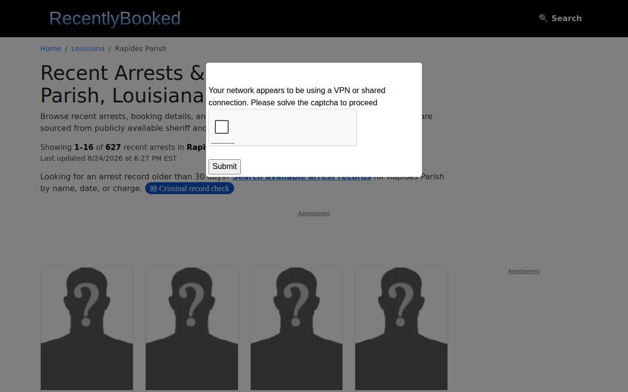 Unofficial Rapides Parish recent arrest index